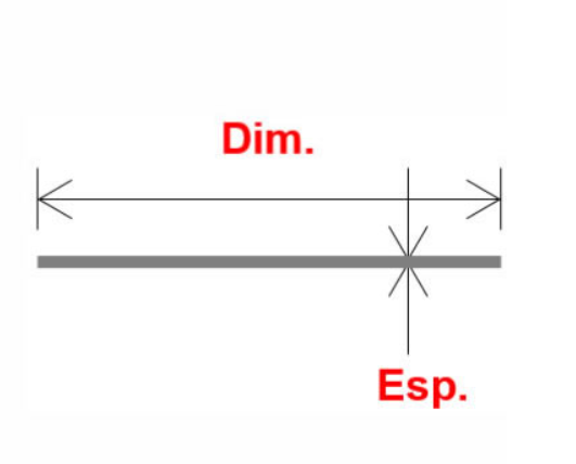 Desenho de dimensões da barra chata: dimensão e espessura