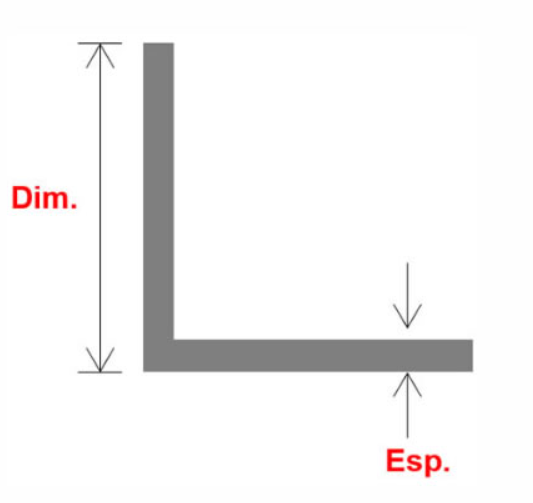 Desenho de dimensões da cantoneira: dimensão e espessura